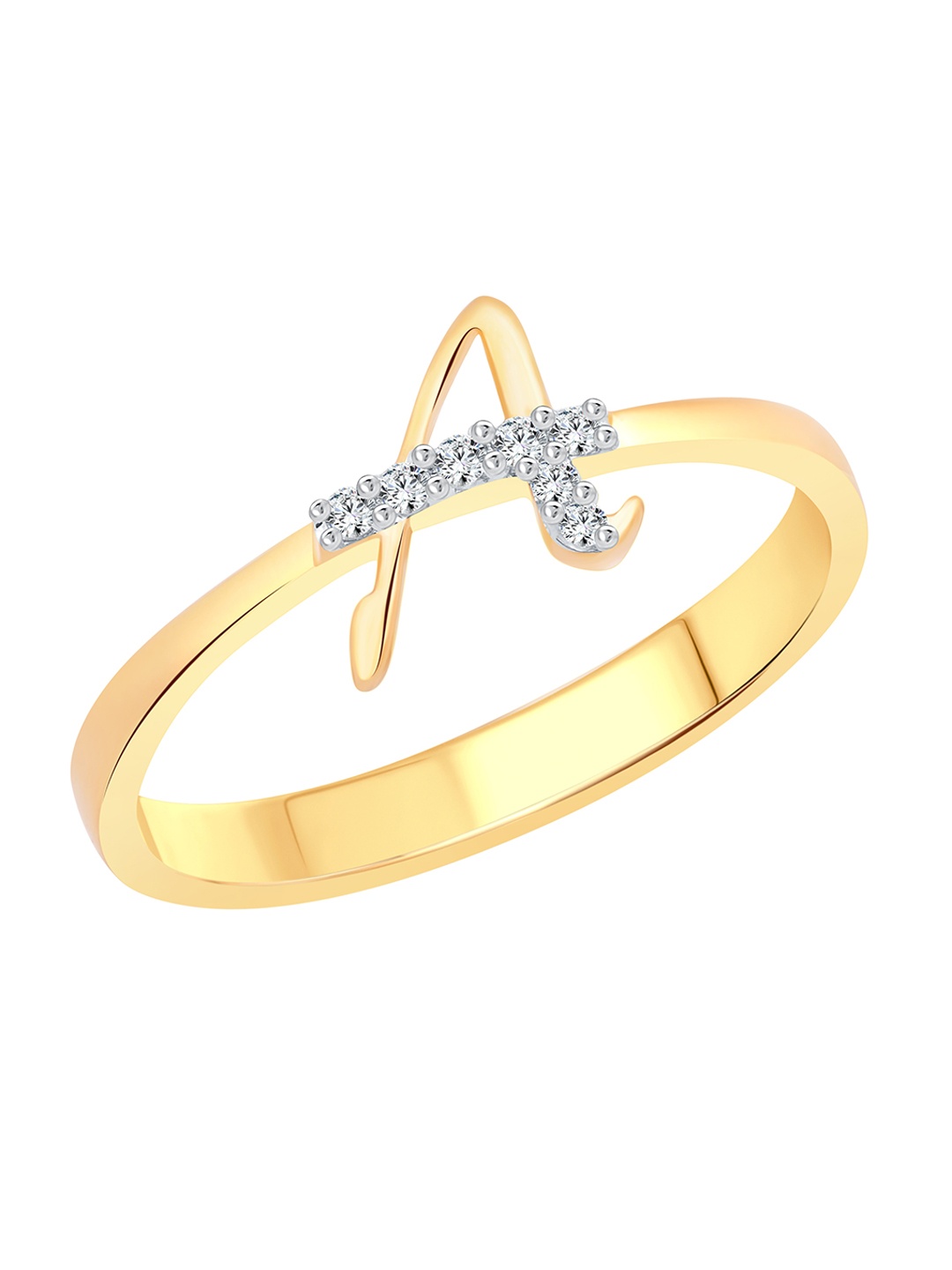 

Vighnaharta Gold-Plated CZ Studded Alphabet A Finger Ring