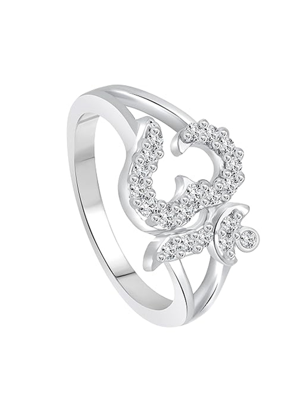 

Vighnaharta Rhodium-Plated CZ Studded OM Finger Ring, Silver
