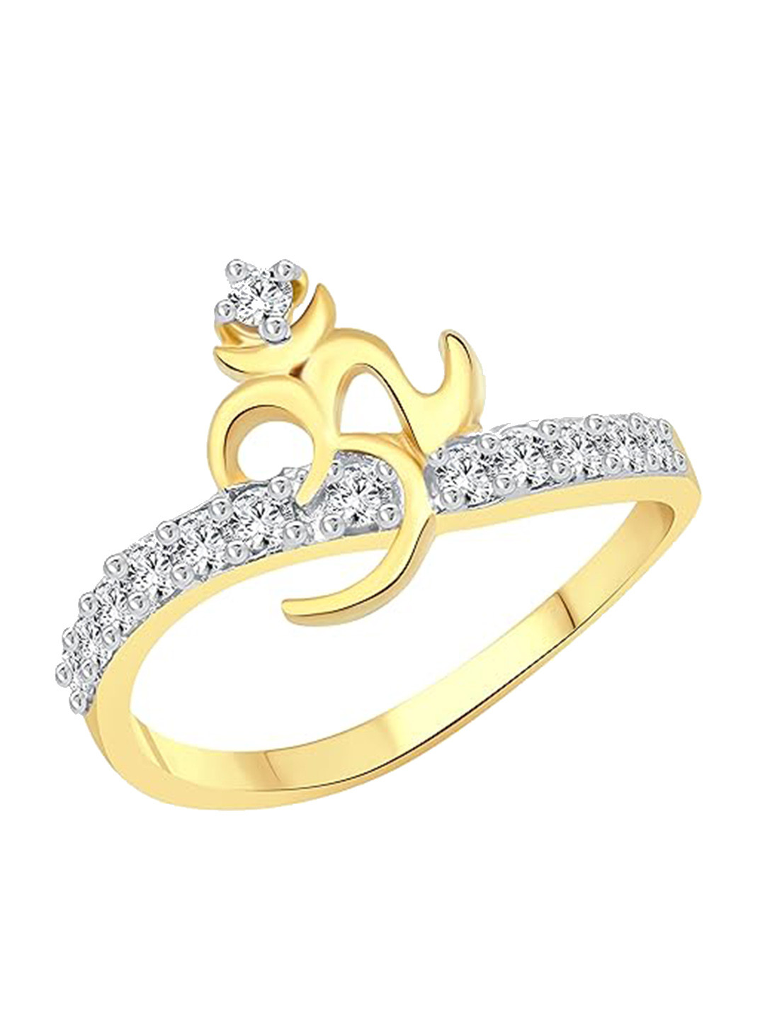 

Vighnaharta Gold-Plated CZ Studded Triangle OM Finger Ring