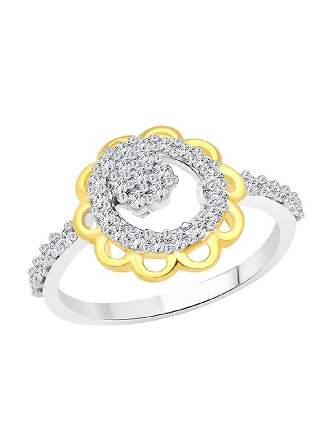 

Vighnaharta Rhodium Plated Cubic Zirconia Studded Flower Finger Ring, Silver