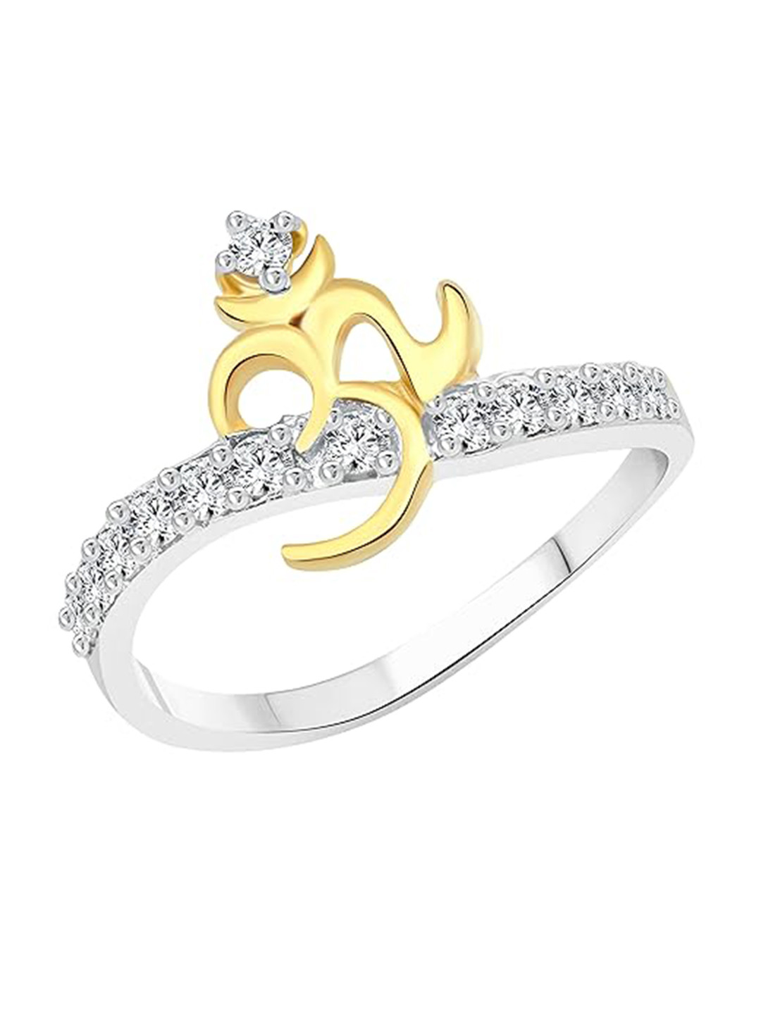 

Vighnaharta Rhodium Plated Om Cubic Zirconia Studded Adjustable Finger Ring, Silver
