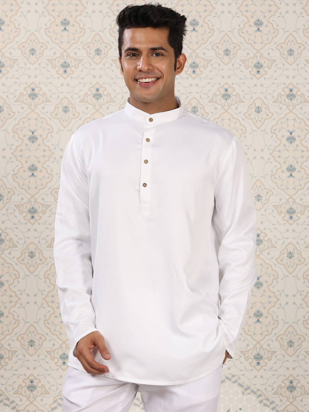 

Ode by House of Pataudi Mandarin Collar Pure Cotton Kurta, White