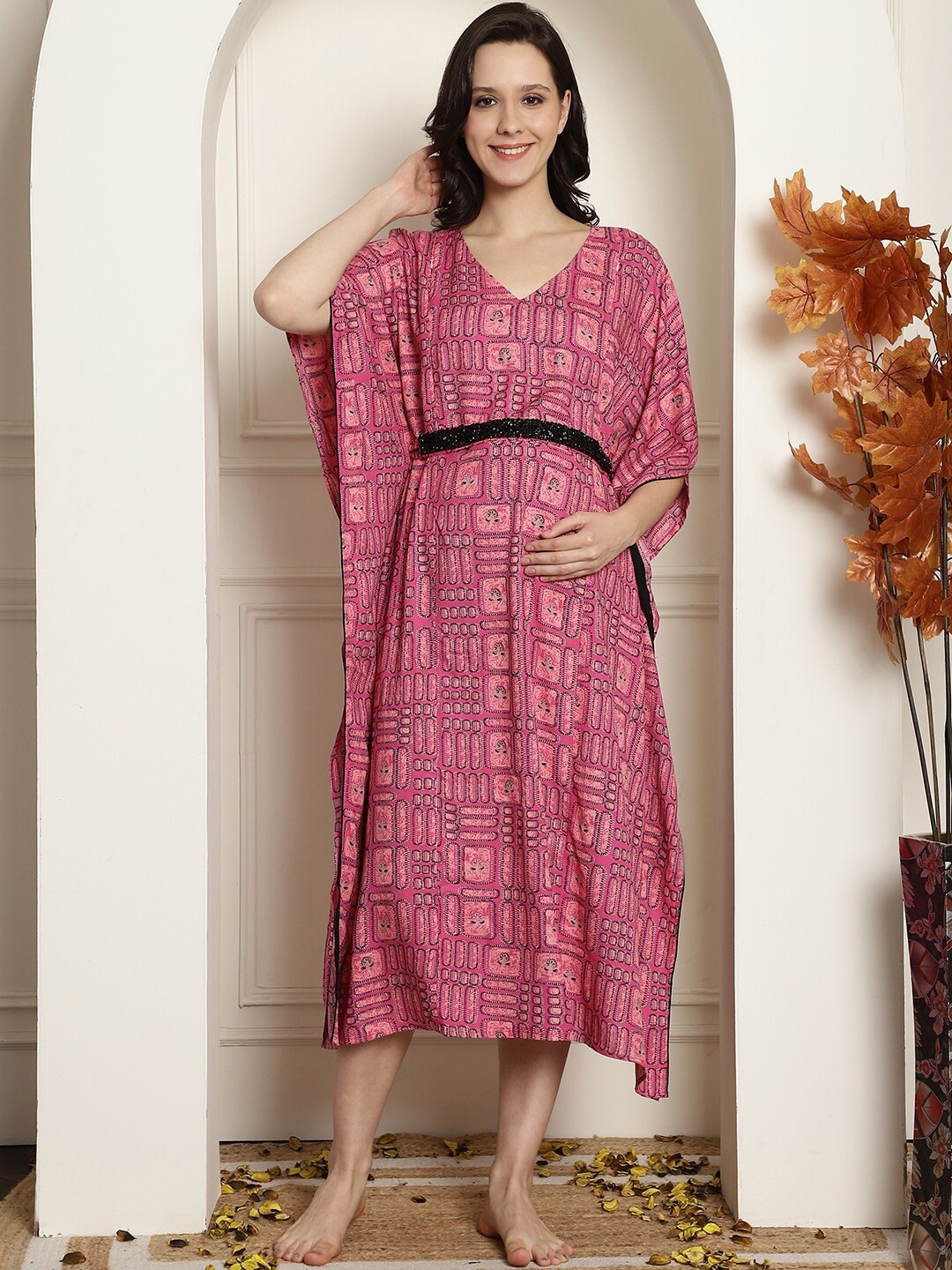

Secret Wish Printed Maternity Kaftan Nightdress, Pink