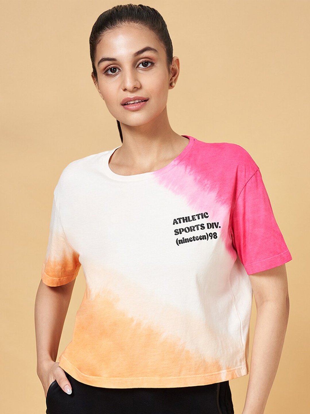 

Ajile by Pantaloons Ombre Dyed Round Neck Cotton T-shirt, Pink