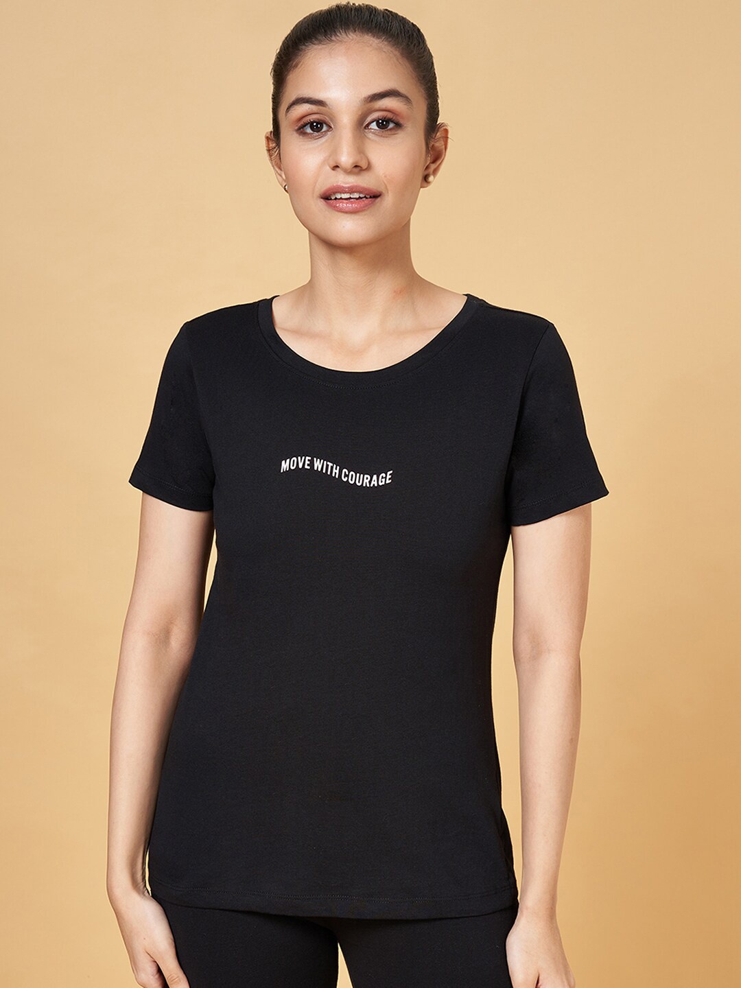 

Ajile by Pantaloons Typography Printed Regular Sleeves Cotton T-shirt, Black