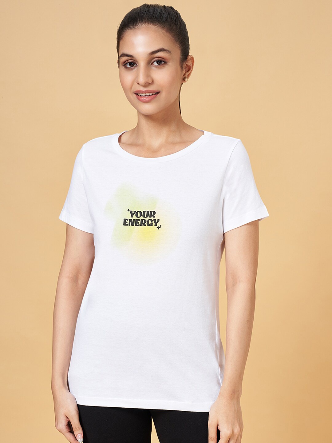 Ajile by Pantaloons Typography Printed Cotton T-shirt, White