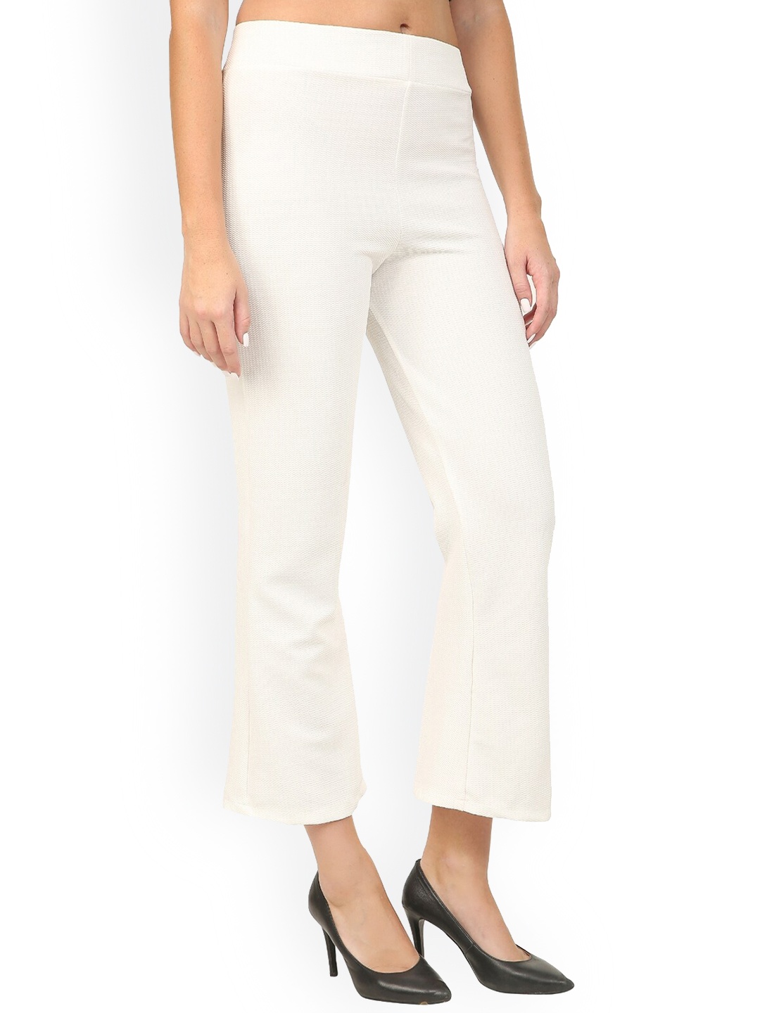 

MYSHA Women Classic Straight Fit Easy Wash Trousers, White