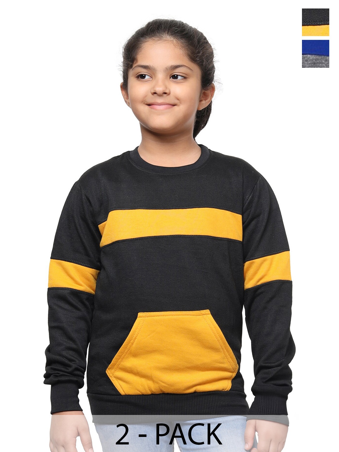 

IndiWeaves Girls Pack Of 2 Striped Pullover Sweatshirt, Black