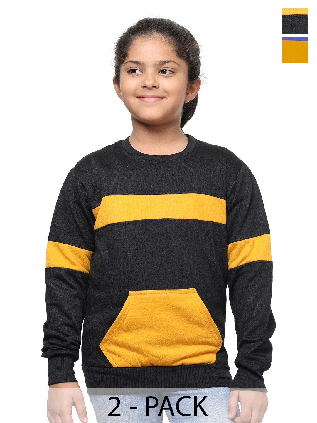 

IndiWeaves Girls Pack Of 2 Striped Fleece Pullover Sweatshirt, Black