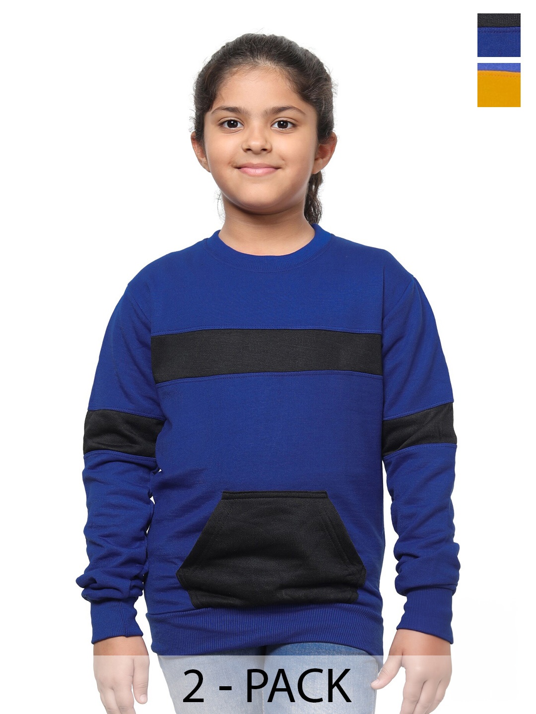 

IndiWeaves Girls Pack Of 2 Colourblocked Fleece Pullover, Blue