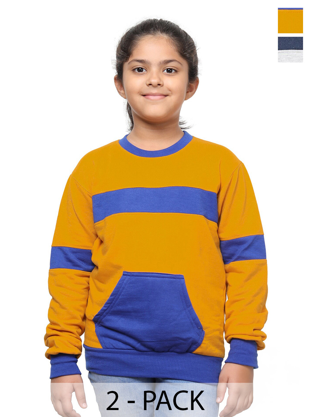 

IndiWeaves Girls Pack Of 2 Colourblocked Fleece Pullover, Yellow