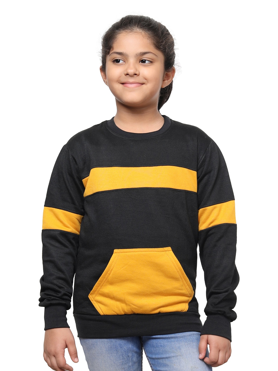 

IndiWeaves Girls Colourblocked Fleece Pullover Sweatshirt, Black