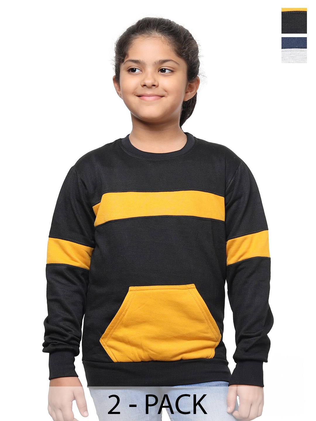 

IndiWeaves Girls Pack Of 2 Striped Fleece Pullover Sweatshirt, Black