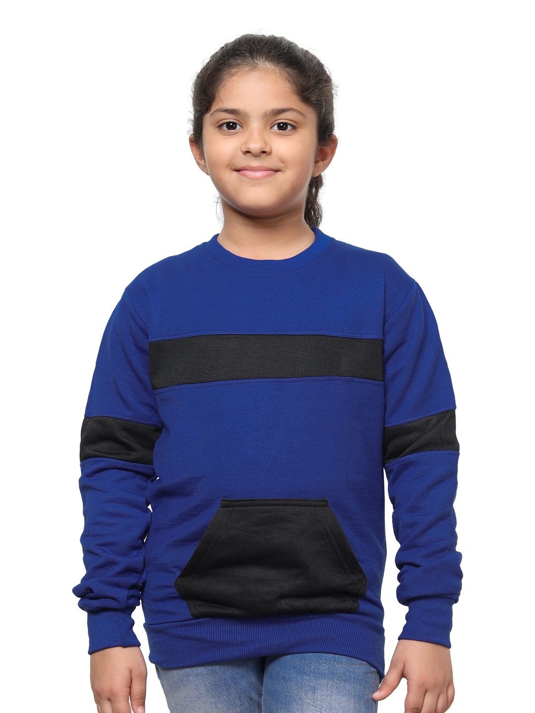 

IndiWeaves Girls Colourblocked Fleece Pullover Sweatshirt, Blue