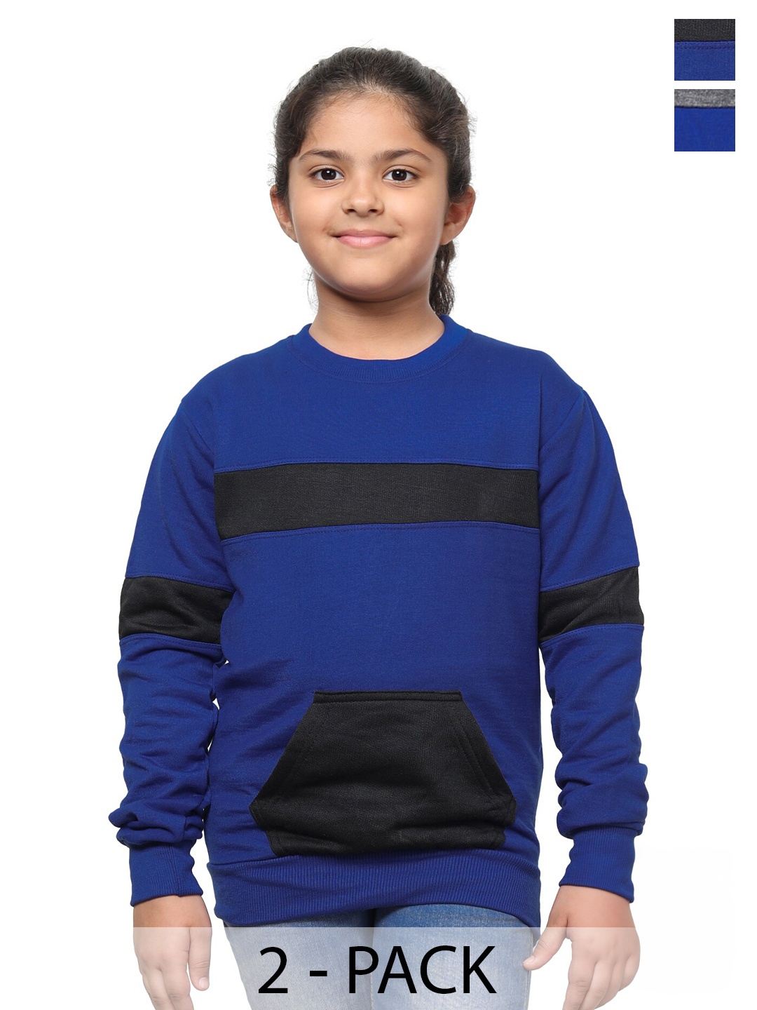 

IndiWeaves Girls Pack Of 2 Striped Fleece Pullover Sweatshirt, Blue