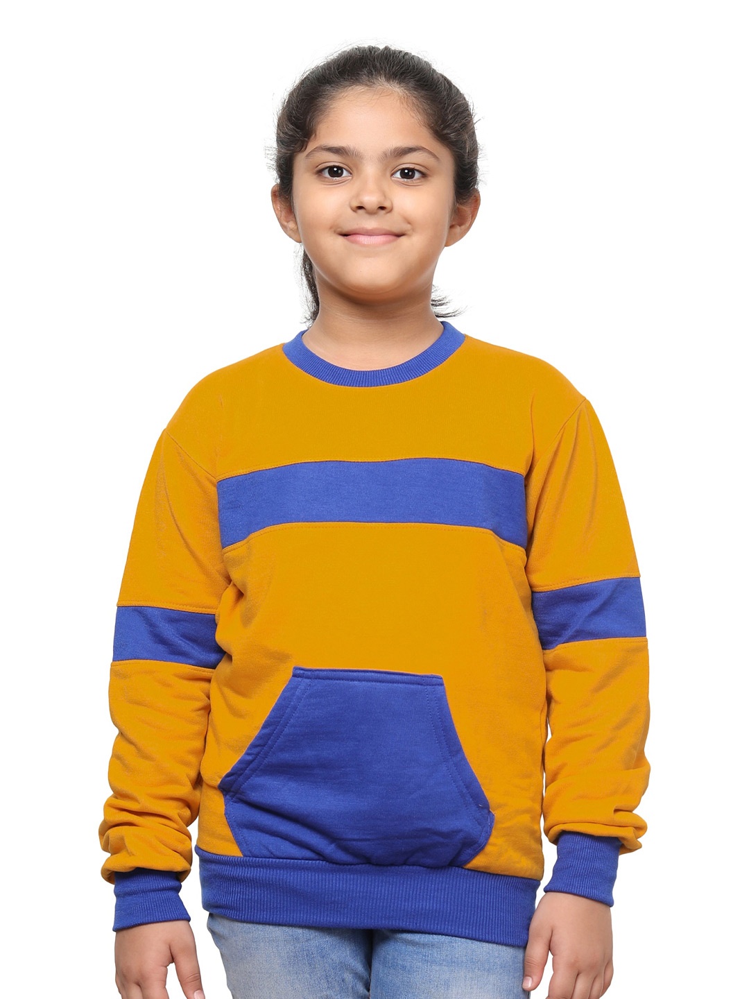 

IndiWeaves Girls Striped Fleece Pullover Sweatshirt, Yellow
