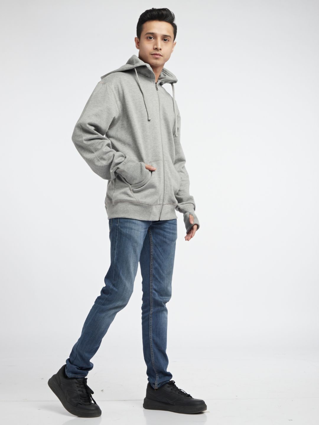 

Kosha Hooded Fleece Front-Open Sweatshirt, Grey