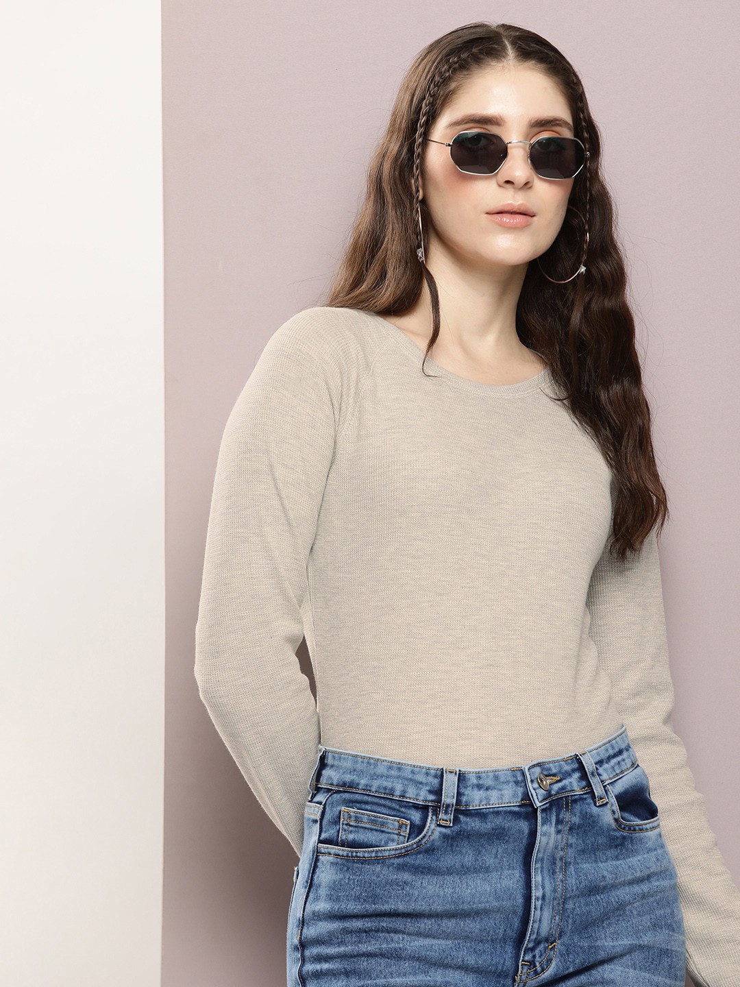 

Kook N Keech Women Solid Cotton T-shirt, Grey melange