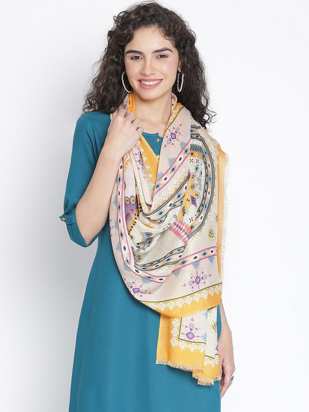 

SHINGORA Floral Printed Stole, Beige