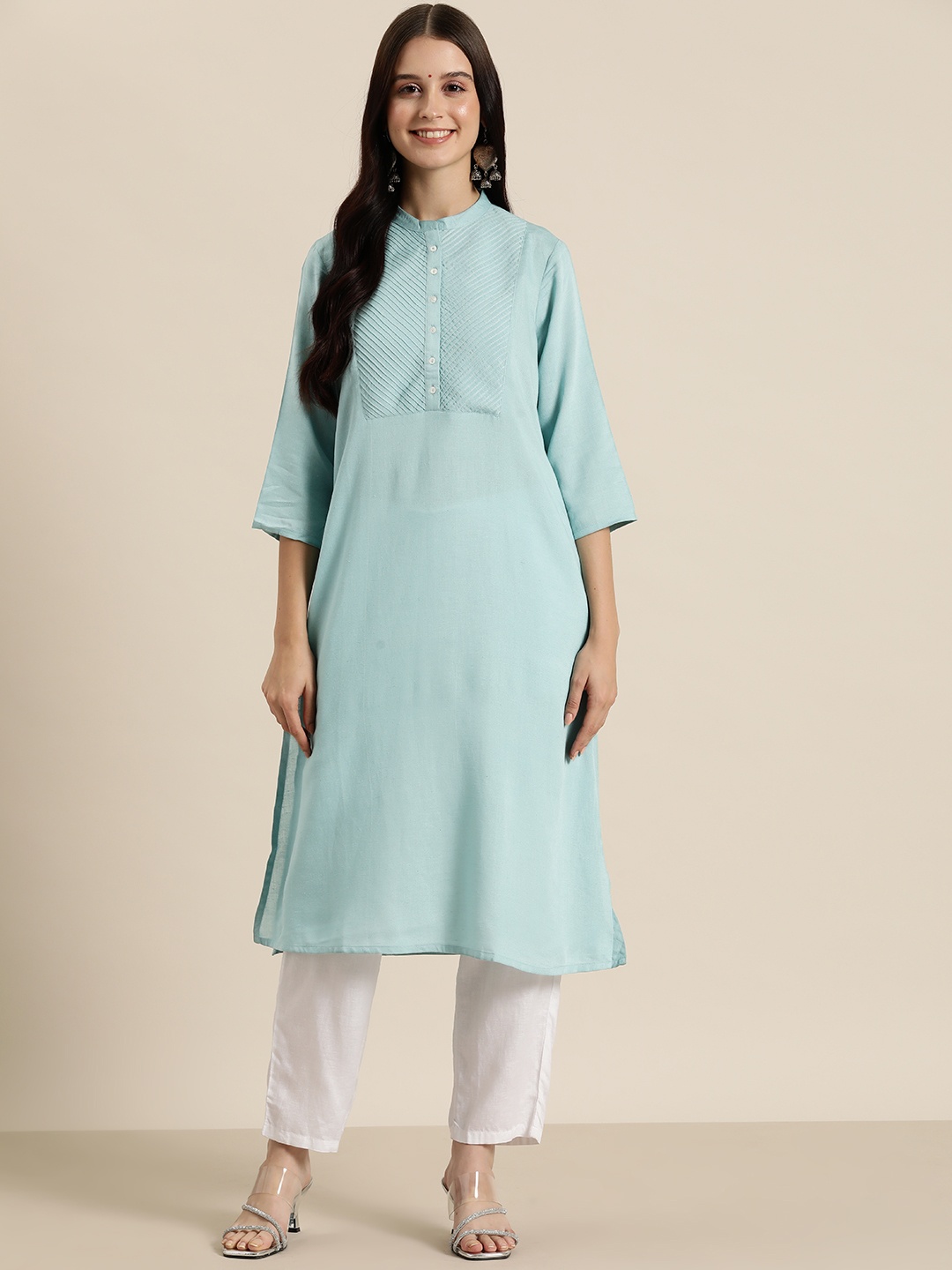 

HERE&NOW Women Solid Straight Kurta, Blue