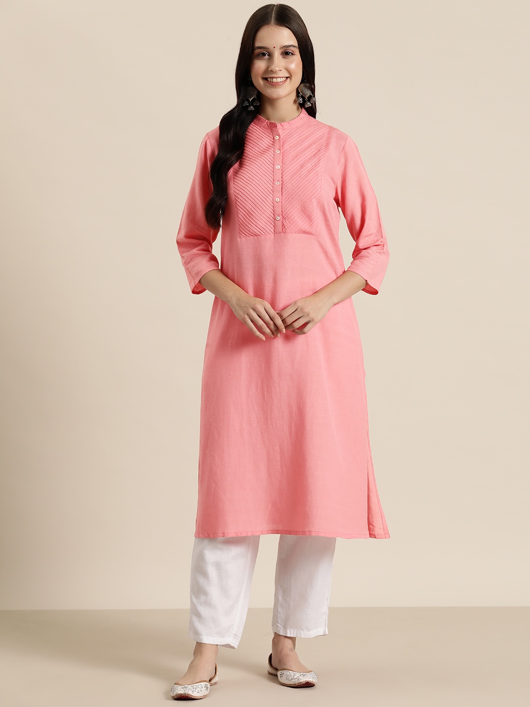 

HERE&NOW Women Solid Straight Kurta, Pink