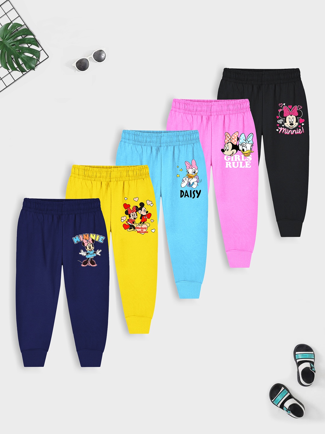 

YK Disney Pack of 5 Infant Girls Printed Joggers, Multi