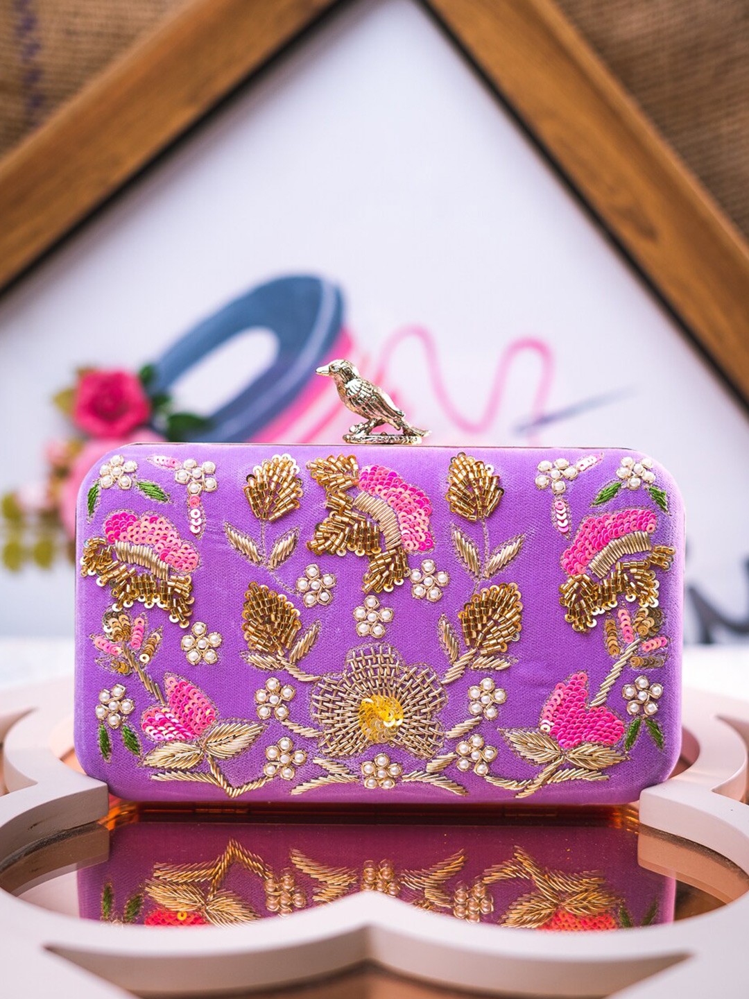 

NR By Nidhi Rathi Embellished Box Clutch, Purple