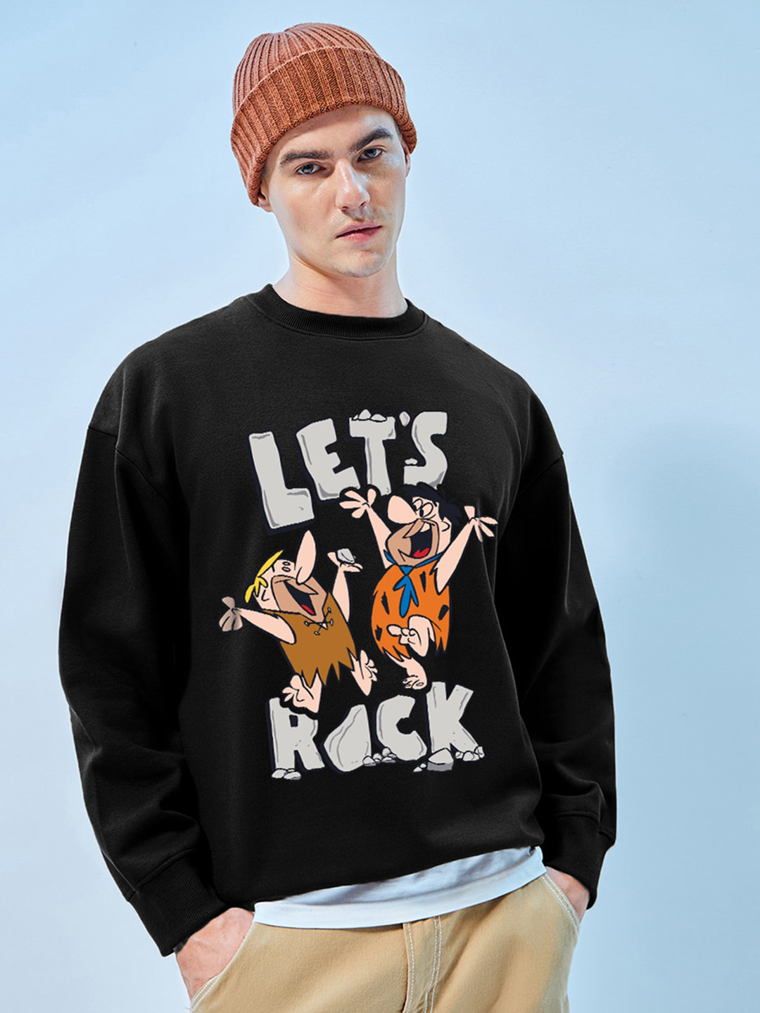 

Bewakoof Official Cartoon Network Merchandise Rock N Roll Printed Oversized Sweatshirt, Black