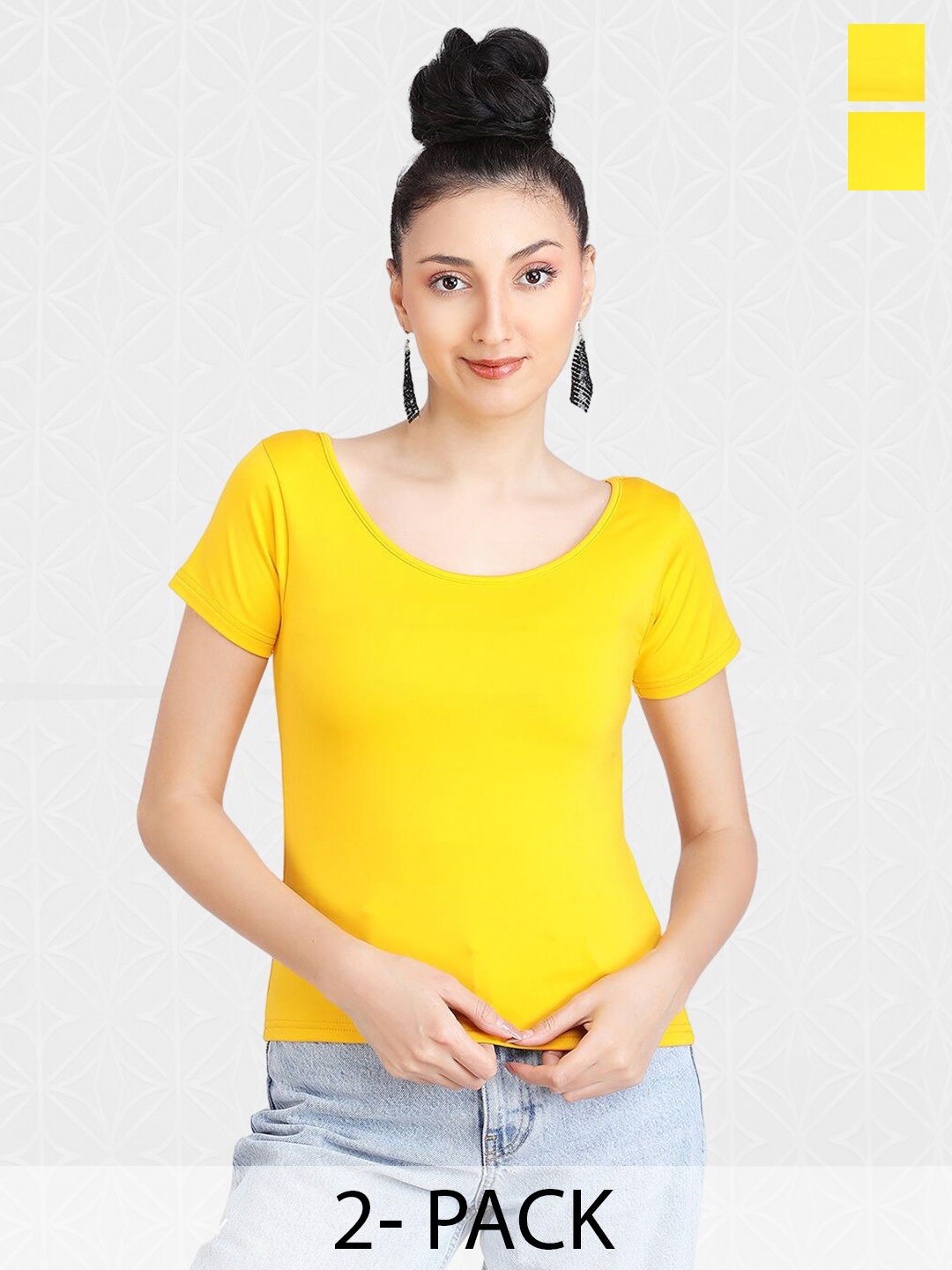

Designer Bugs Pack Of 2 Round Neck Top, Yellow