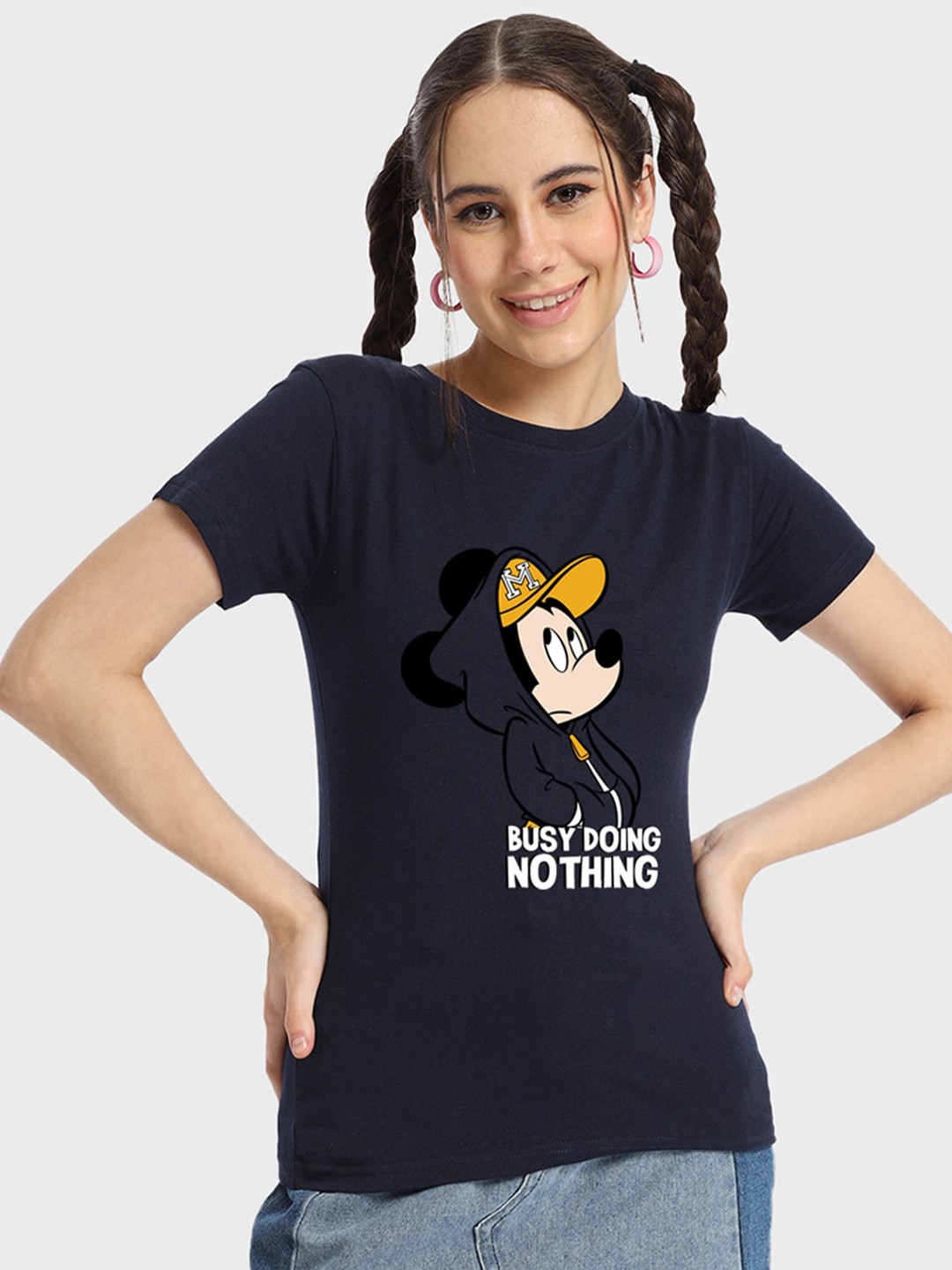 

Bewakoof Mickey Mouse Printed Pure Cotton T-Shirt, Navy blue