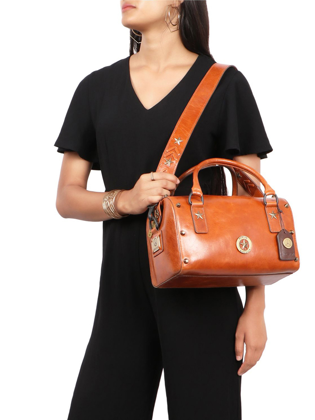 

Hidesign Leather Structured Handheld Bag, Camel brown