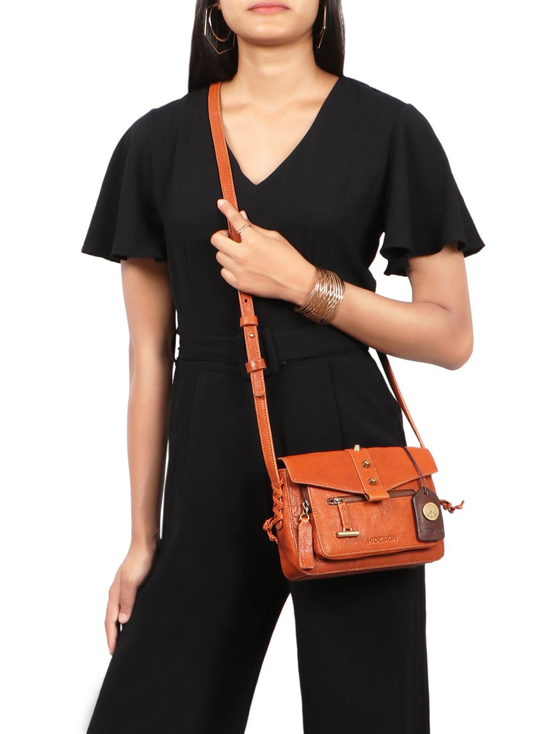 

Hidesign Textured Structured Leather Sling Bag, Tan