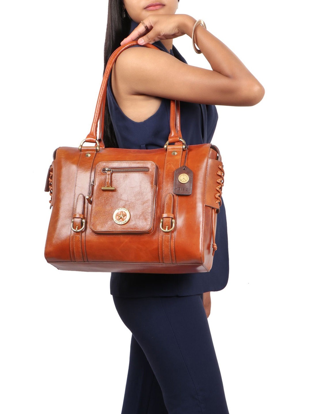 

Hidesign Structured Leather Shoulder Bag, Camel brown