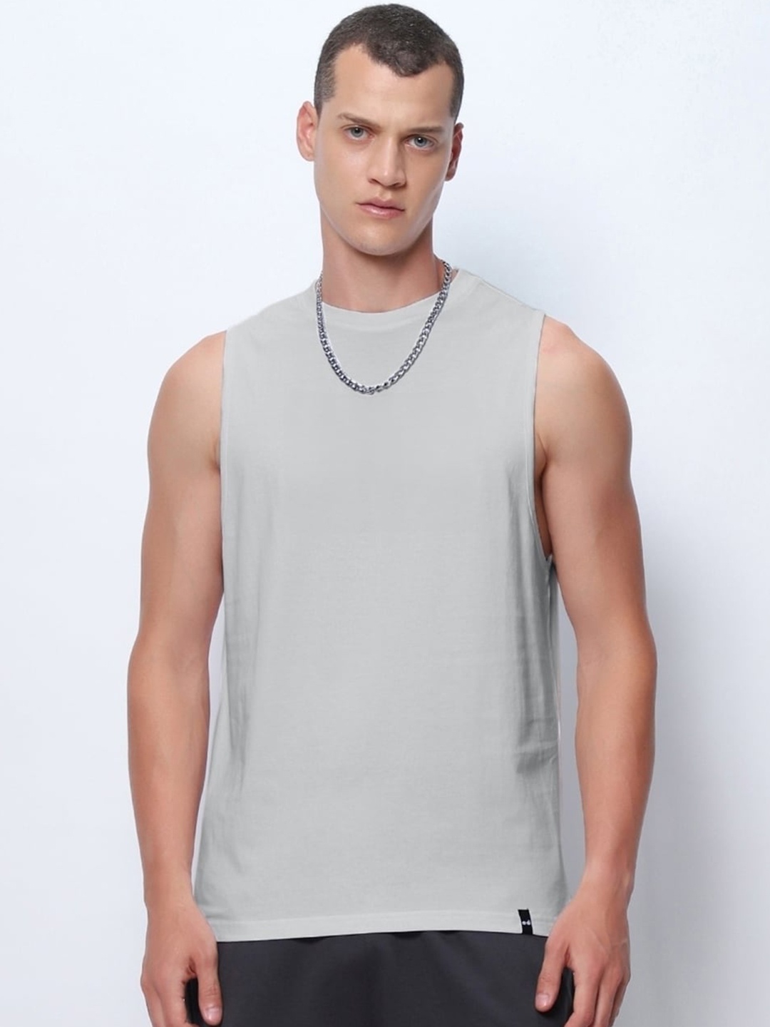 

Bewakoof Sleeveless Pure Cotton Oversized Vest 581384, Grey