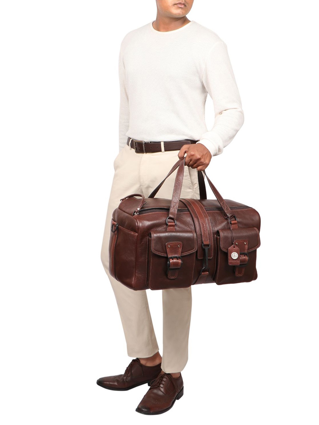 

Hidesign Men Large Leather Duffle Bag, Brown