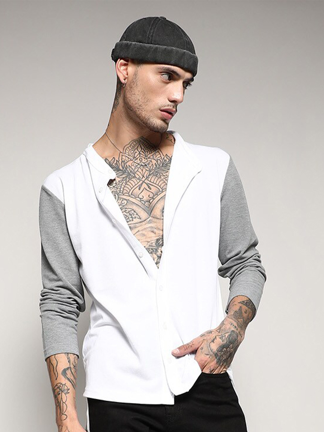 

Campus Sutra White Classic Band Collar Cotton Casual Shirt
