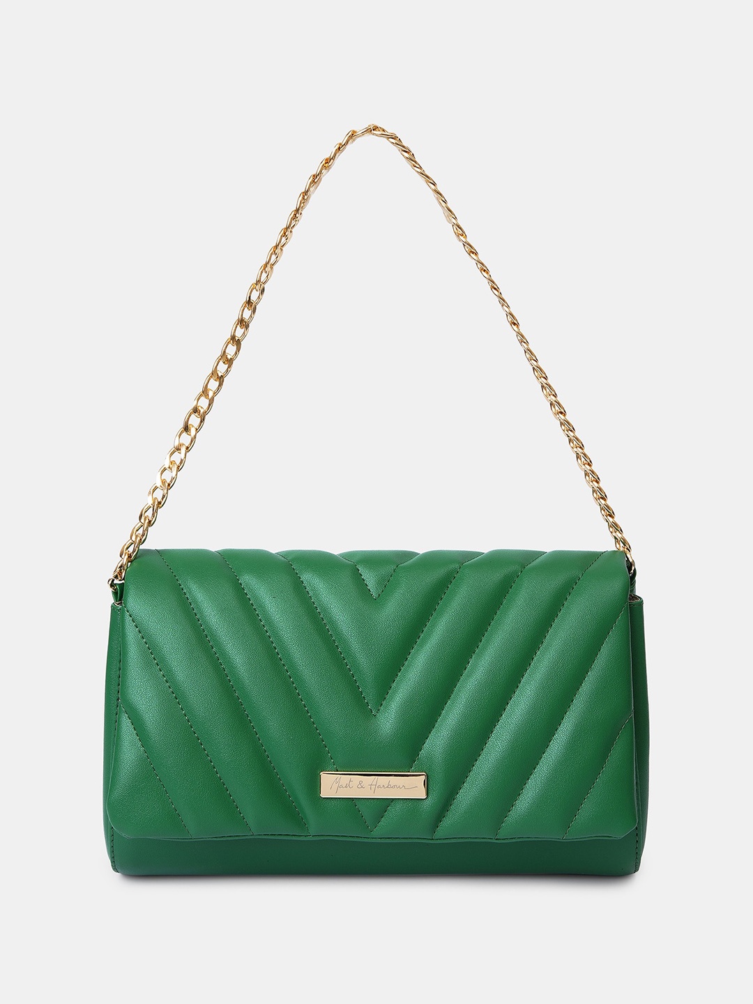 

Mast & Harbour Green Textured PU Structured Shoulder Bag with Quilted