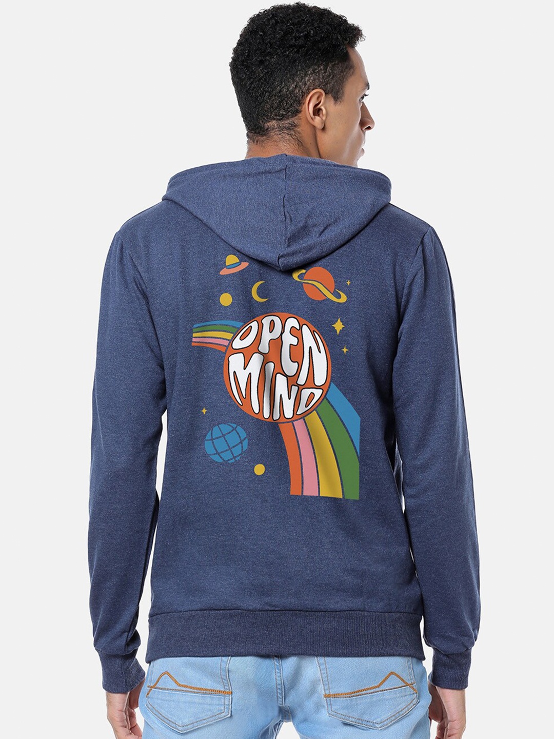 

Campus Sutra Graphic Printed Hooded Cotton Sweatshirt, Blue