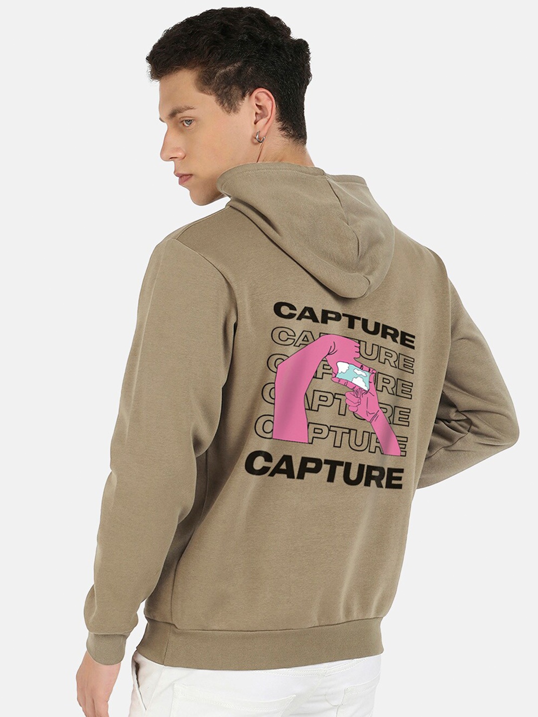 

Campus Sutra Green Typography Printed Hooded Cotton Pullover