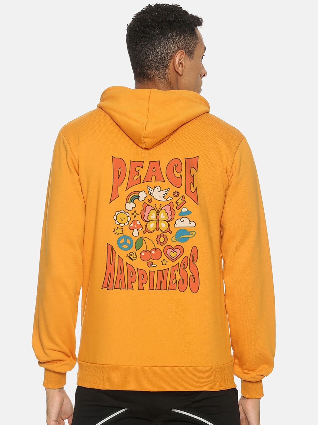 

Campus Sutra Graphic Printed Hooded Cotton Sweatshirt, Yellow