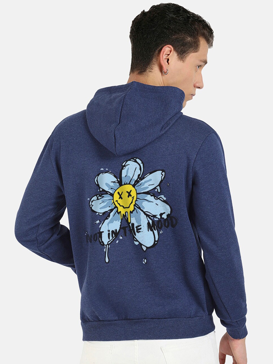 

Campus Sutra Printed Hooded Sweatshirt, Blue