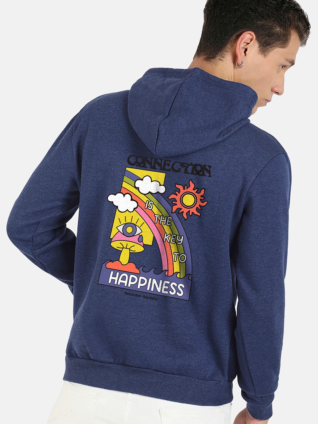 

Campus Sutra Graphic Printed Hooded Cotton Sweatshirt, Blue