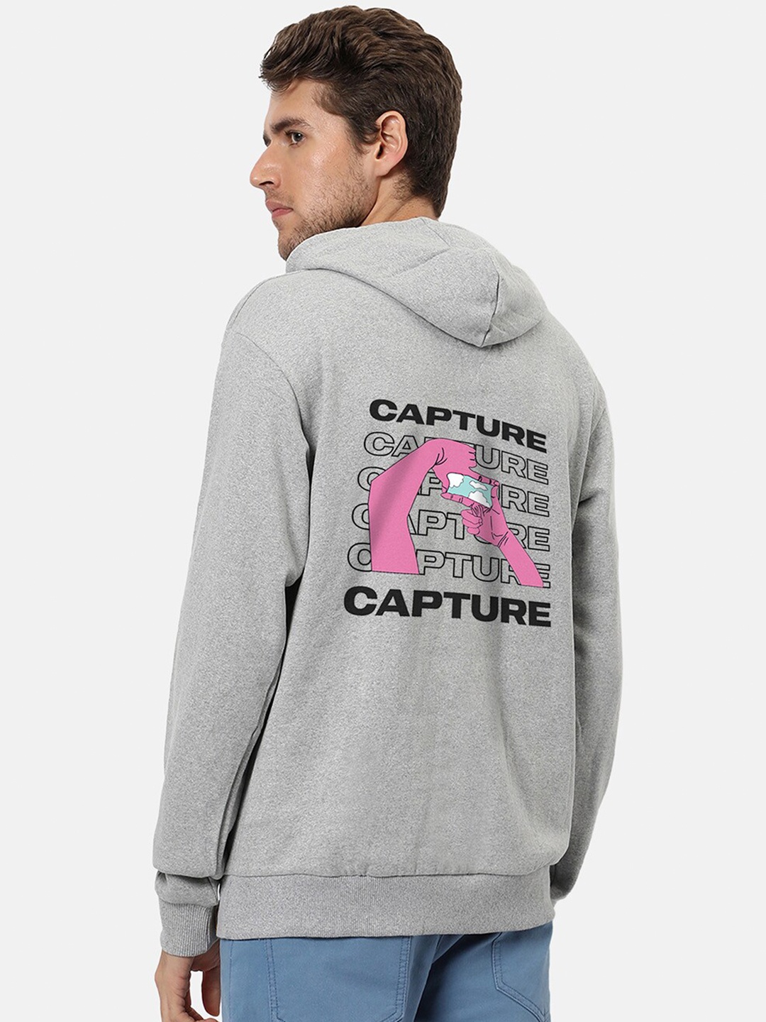 

Campus Sutra Graphic Printed Hooded Cotton Sweatshirt, Grey