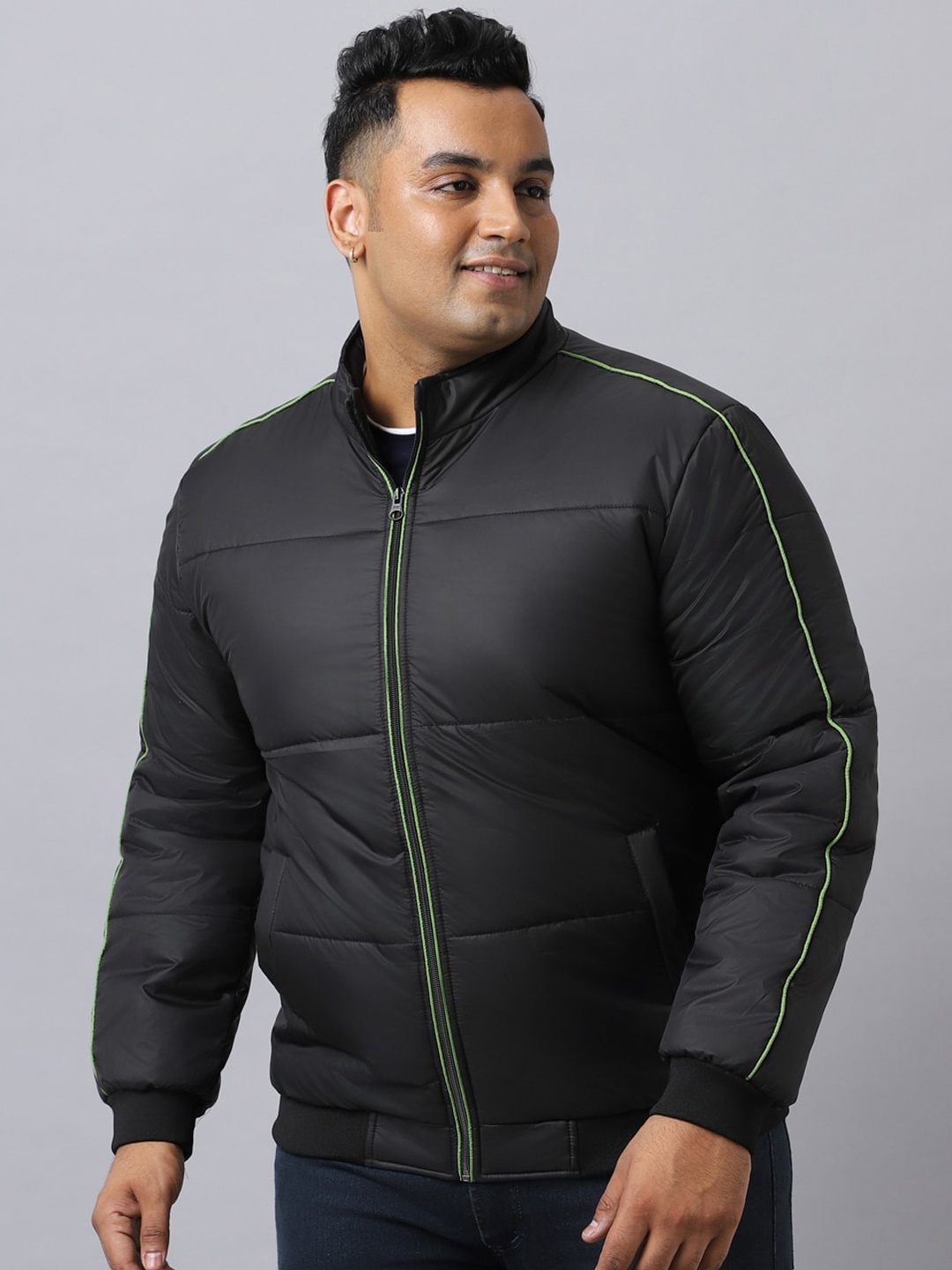

Urbano Plus Full Sleeve Zippered Puffer Jacket, Black