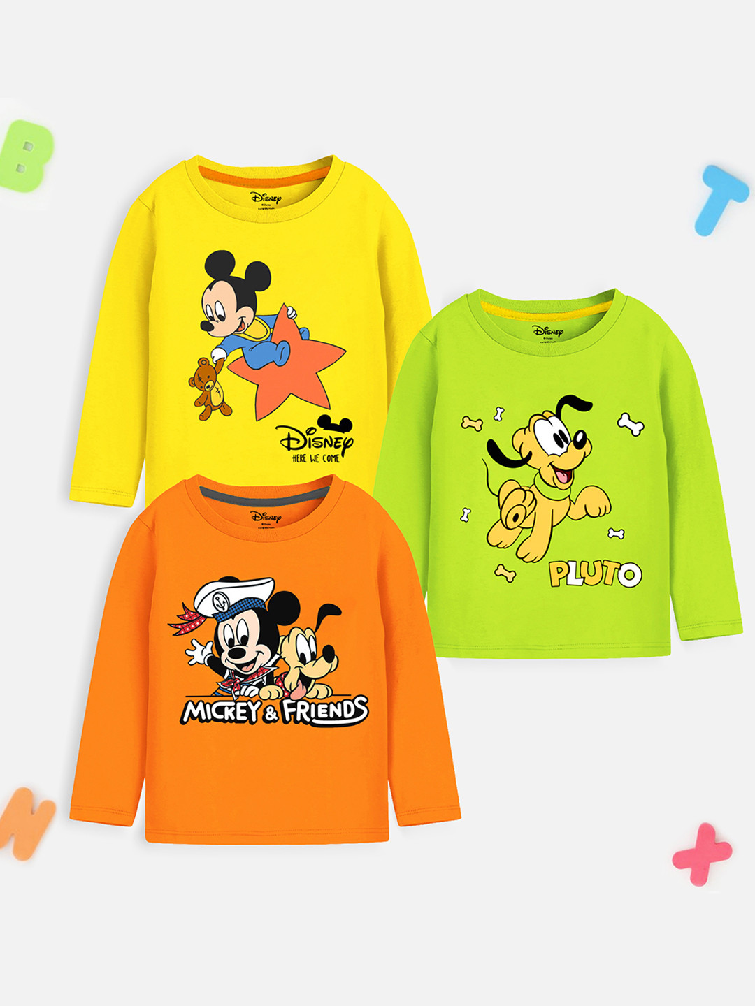 

YK Disney Boys Pack Of 3 Graphic Printed T-Shirt, Yellow