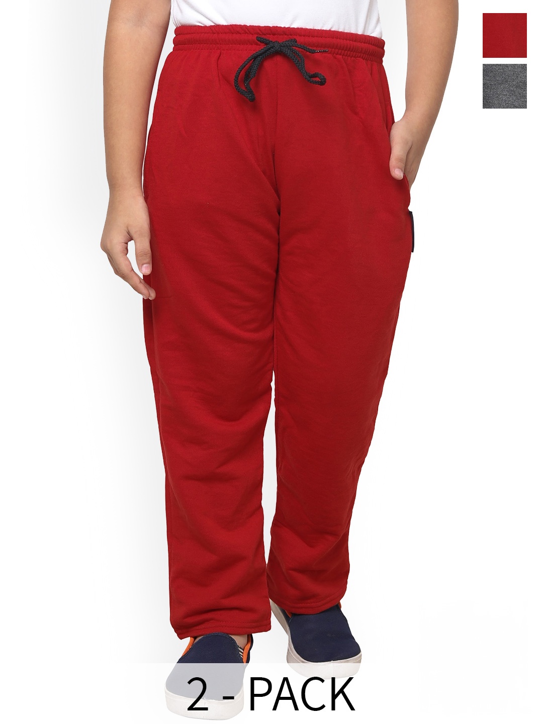 

IndiWeaves Boys Pack of 2 Mid-Rise Fleece Track Pants, Red