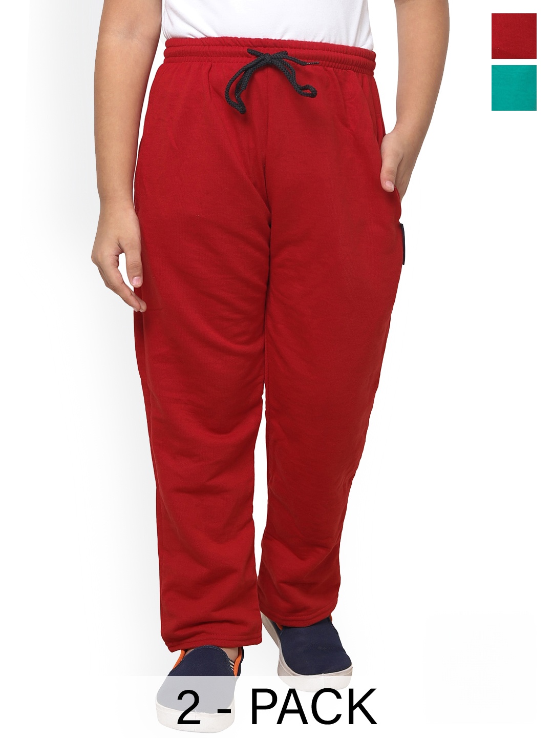 

IndiWeaves Boys Pack of 2 Mid-Rise Fleece Track Pants, Green
