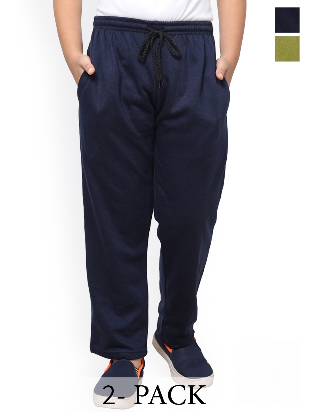 

IndiWeaves Boys Pack of 2 Mid-Rise Fleece Track Pants, Green