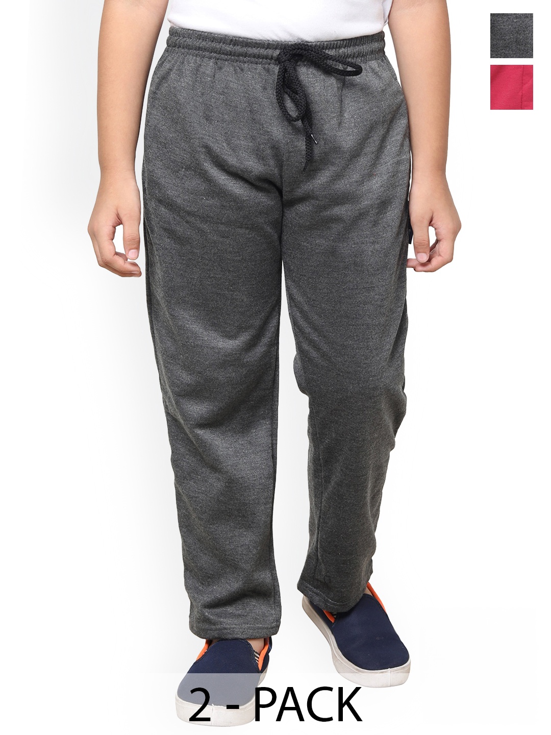 

IndiWeaves Boys Pack of 2 Mid-Rise Fleece Track Pants, Pink