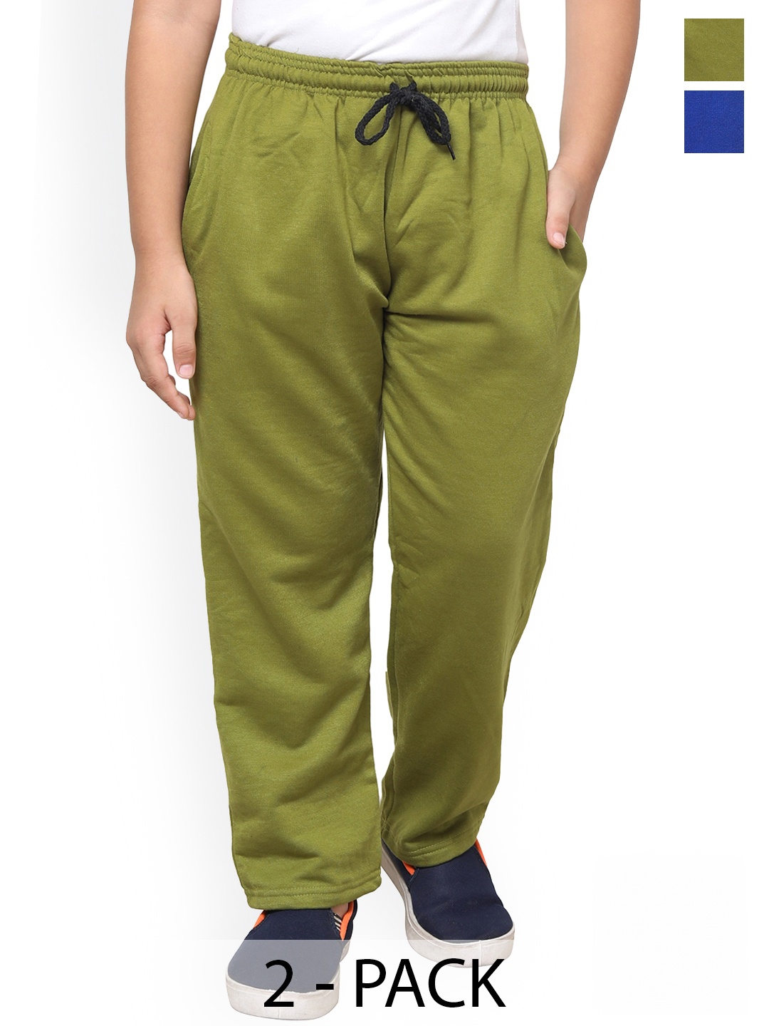 

IndiWeaves Boys Pack of 2 Mid-Rise Track Pants, Green